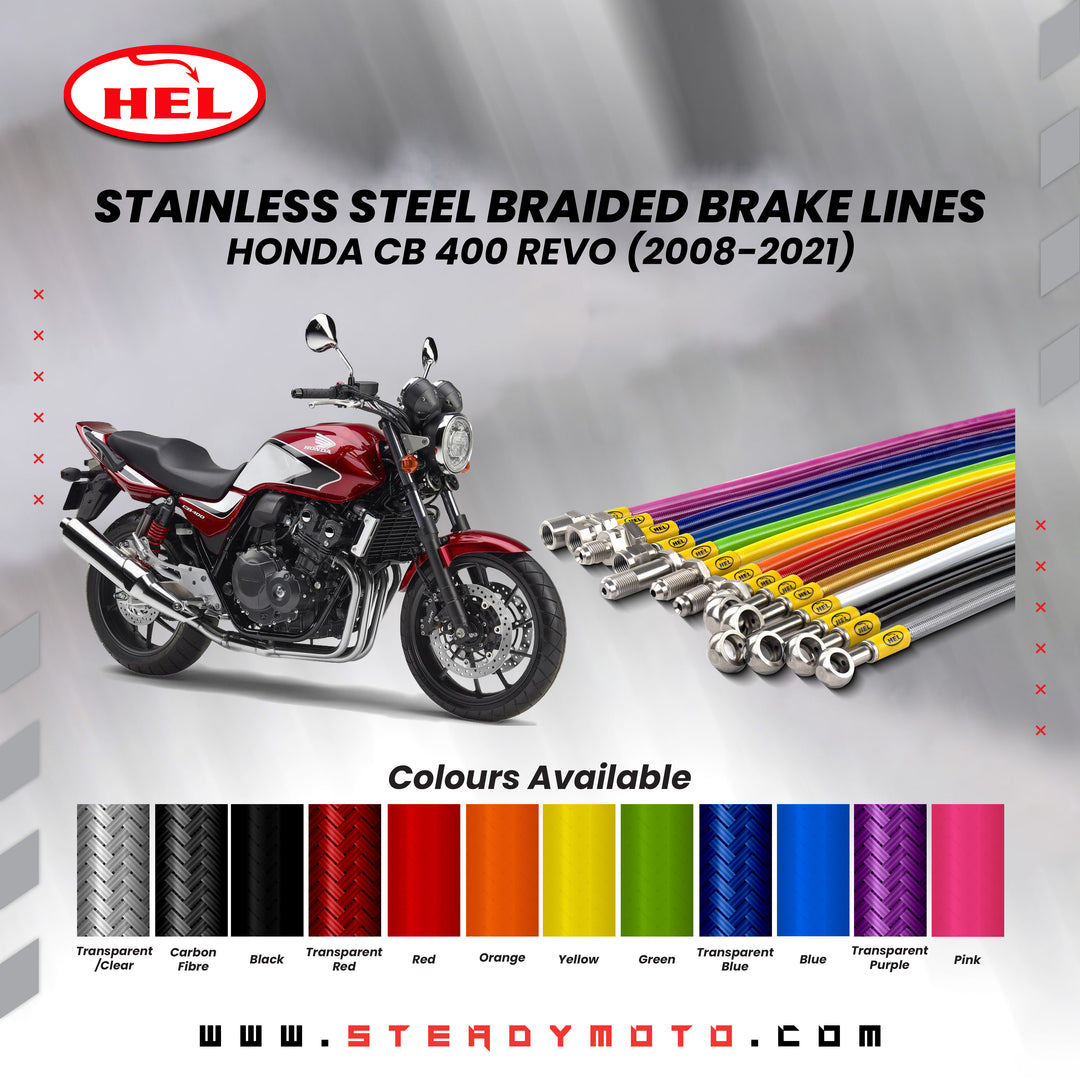 HEL Stainless Steel Braided Brake Lines for HONDA CB 400 (2008-2021)
