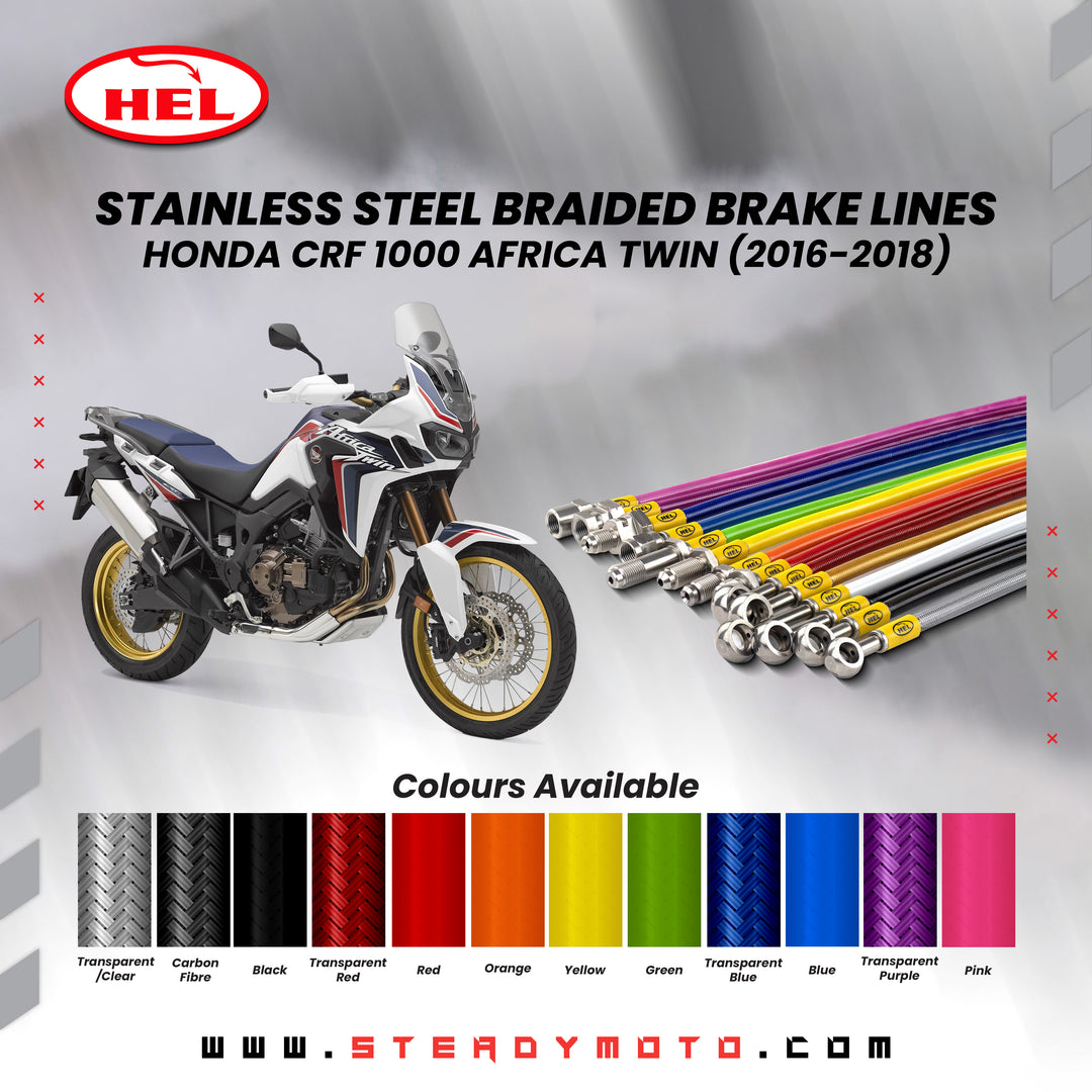 HEL Stainless Steel Braided Brake Lines for HONDA CRF 1000 L Africa Twin (2016-2018)