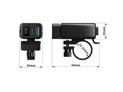 Motorcycle Waterproof Handlebar Fast Charger USB and Type C with LED voltmeter