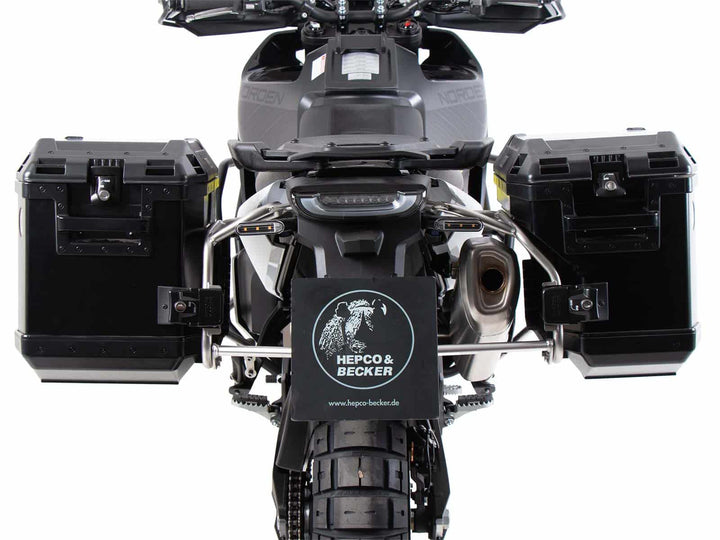 SideCarrier Cutout Stainless Steel incl. XPLORER Black Sideboxes for KTM 790 / 890 Adv & HUSQVARNA Norden 901