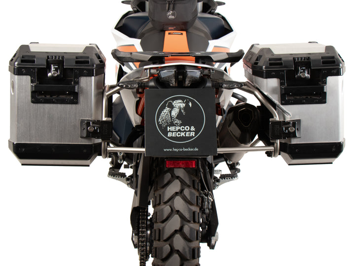 SideCarrier Cutout incl. XPLORER Silver Sideboxes for KTM 790 Adv / R, 890 Adv / R / Rally & 890 SMT