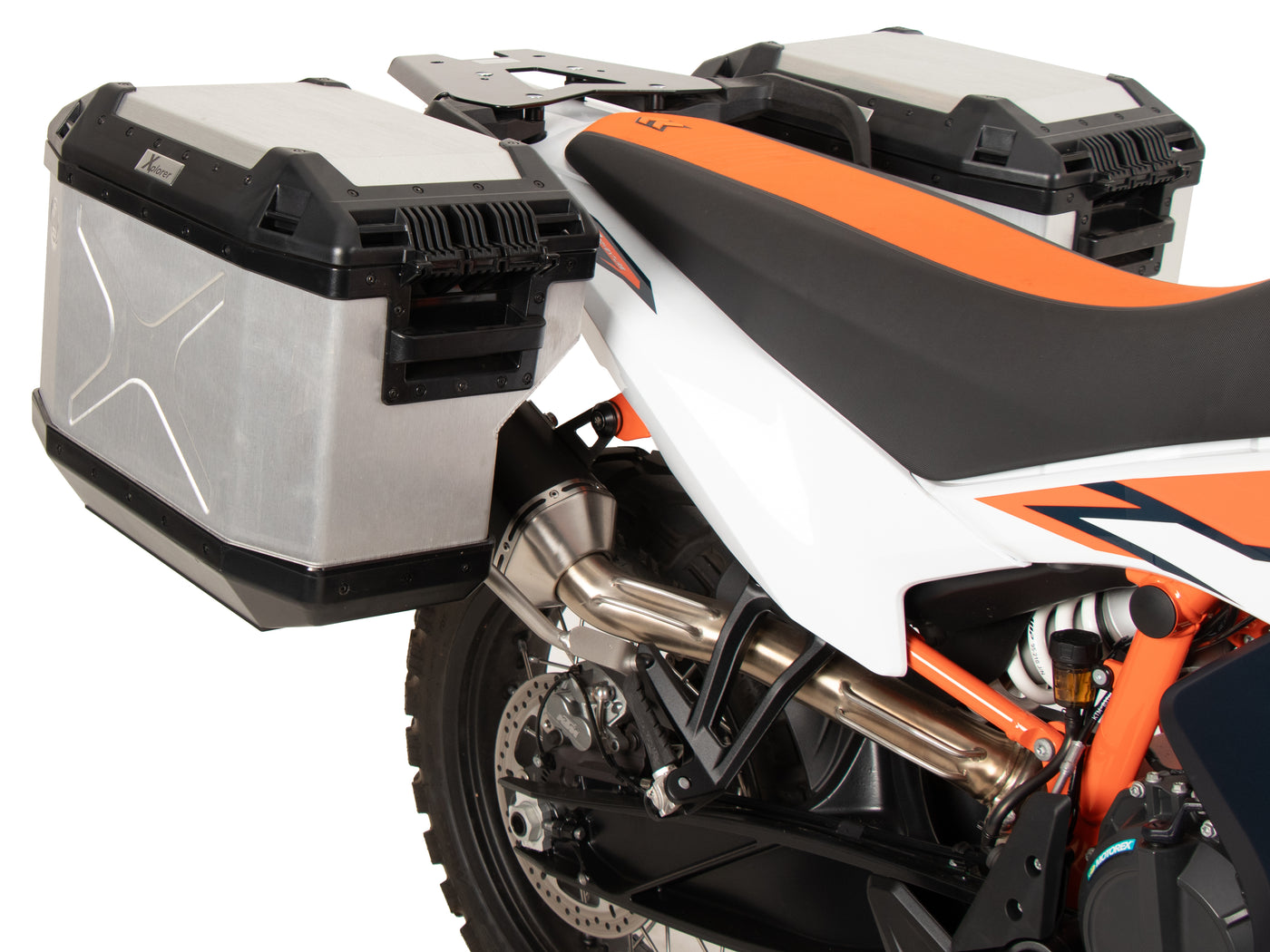 SideCarrier Cutout incl. XPLORER Silver Sideboxes for KTM 790 Adv / R, 890 Adv / R / Rally & 890 SMT