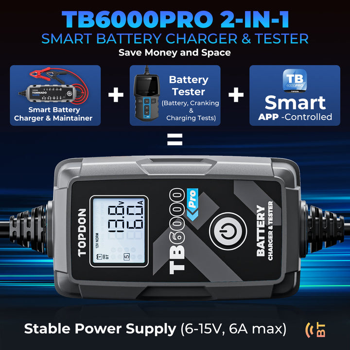 TB6000Pro 2-in-1 6A Battery Charger & Battery Tester with App