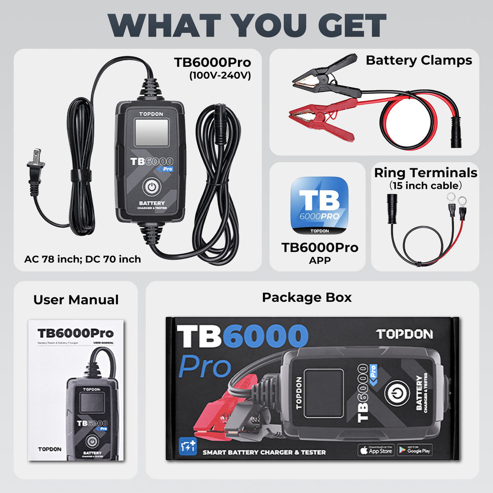 TB6000Pro 2-in-1 6A Battery Charger & Battery Tester with App