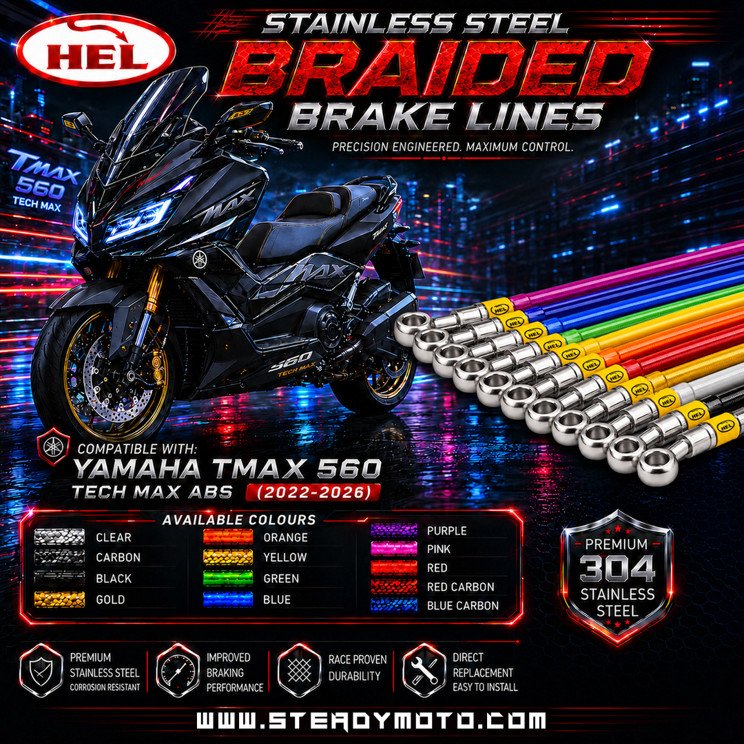 HEL Stainless Steel Braided Brake Lines for YAMAHA T-MAX 560 Tech Max ABS (2022-2026)