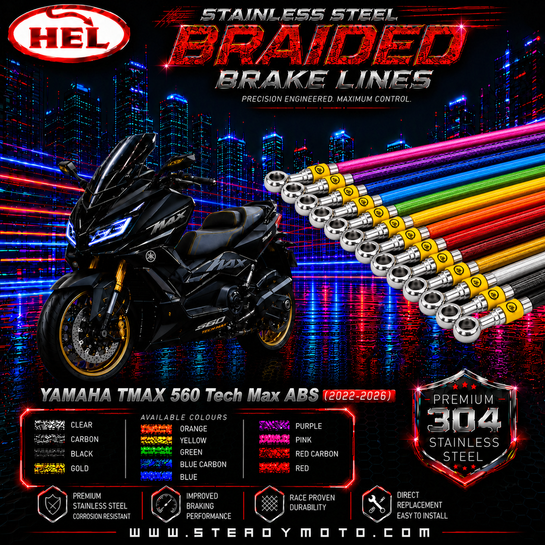 HEL Stainless Steel Braided Brake Lines for YAMAHA T-MAX 560 Tech Max ABS (2022-2026)