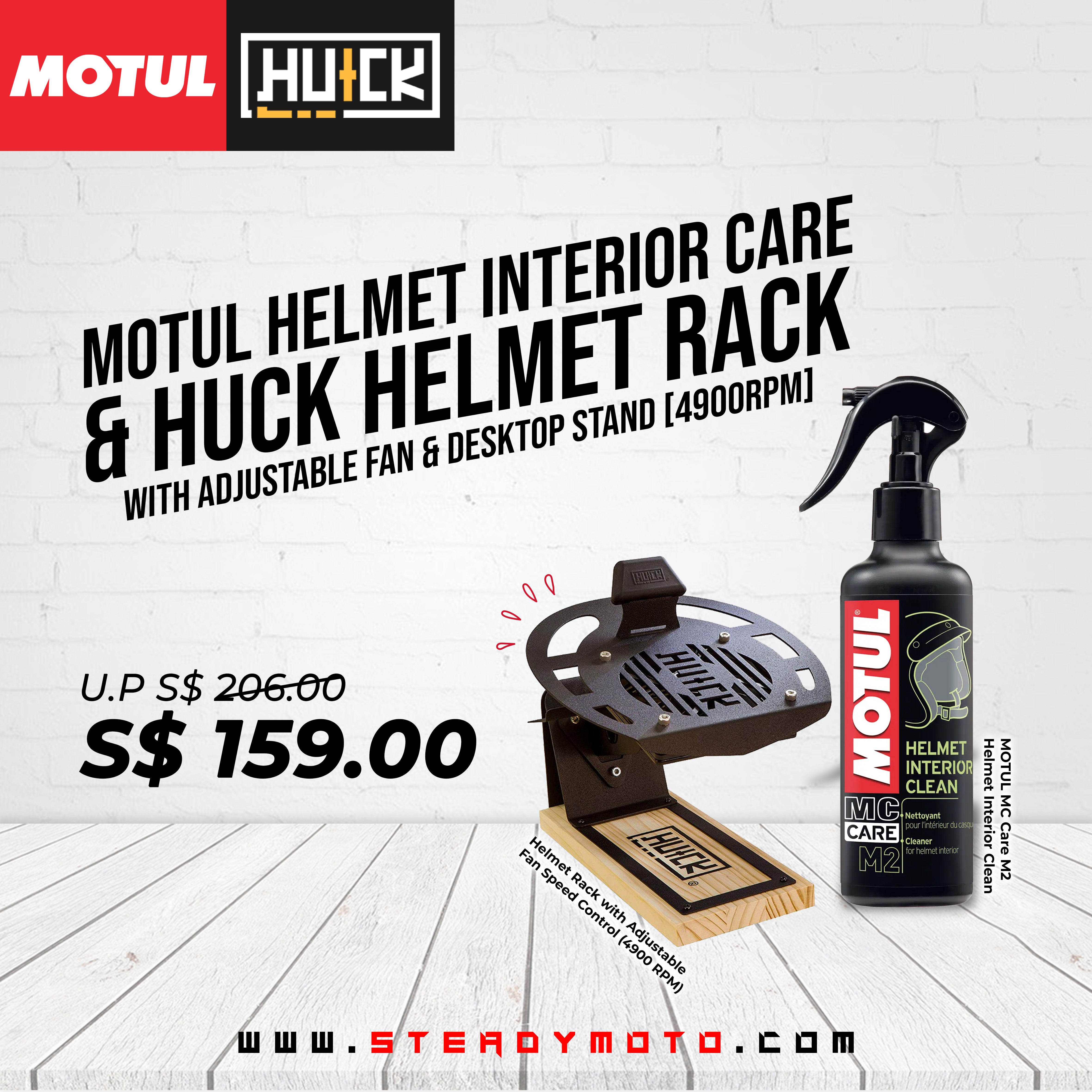 Motul Rack MOTUL Helmet Care x HUCK Helmet Rack with Adjustable Fan (4900RPM) Set ...
