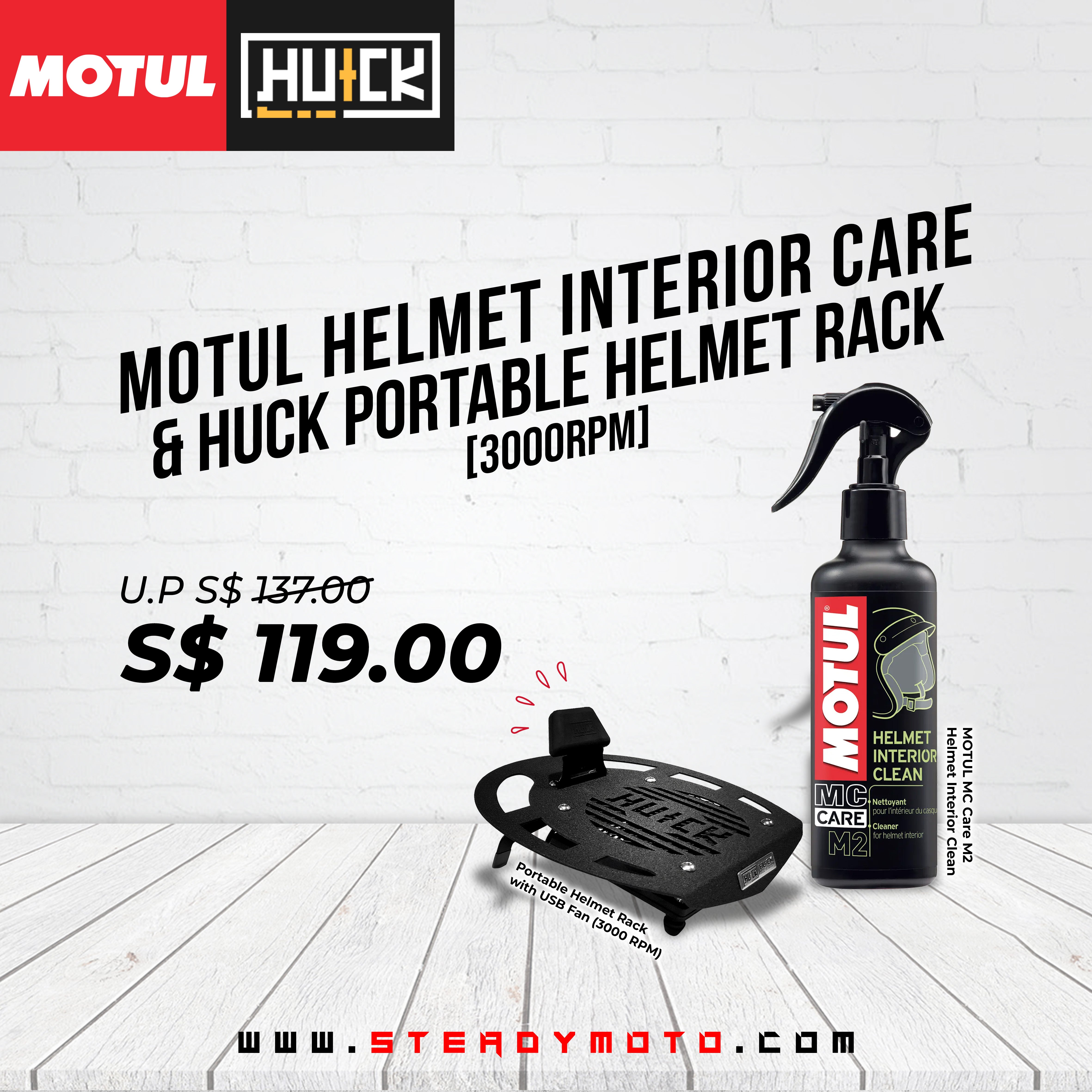 Motul Rack MOTUL Helmet Care x HUCK Portable Helmet Rack (3000RPM) Set – SteadyMoto