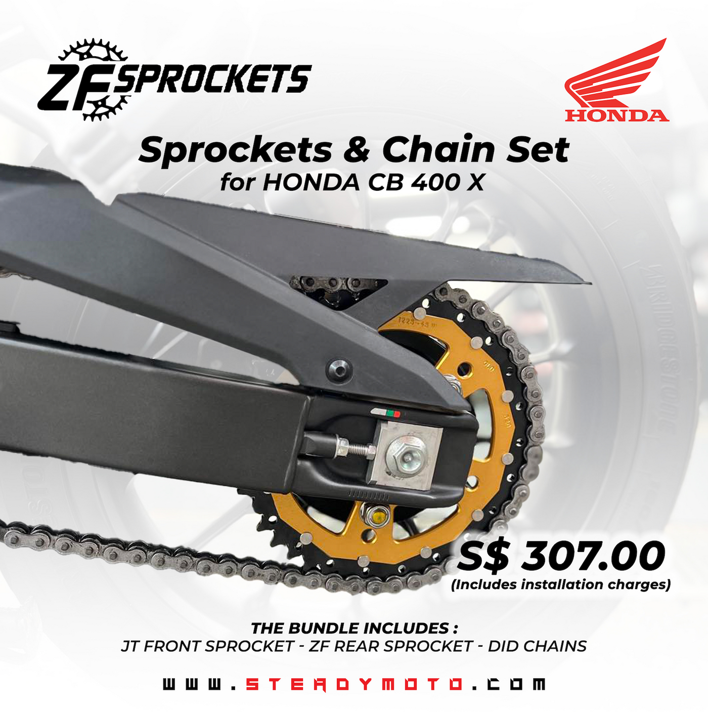 Sprockets & Chain Set for HONDA CB 400 X (2019-)
