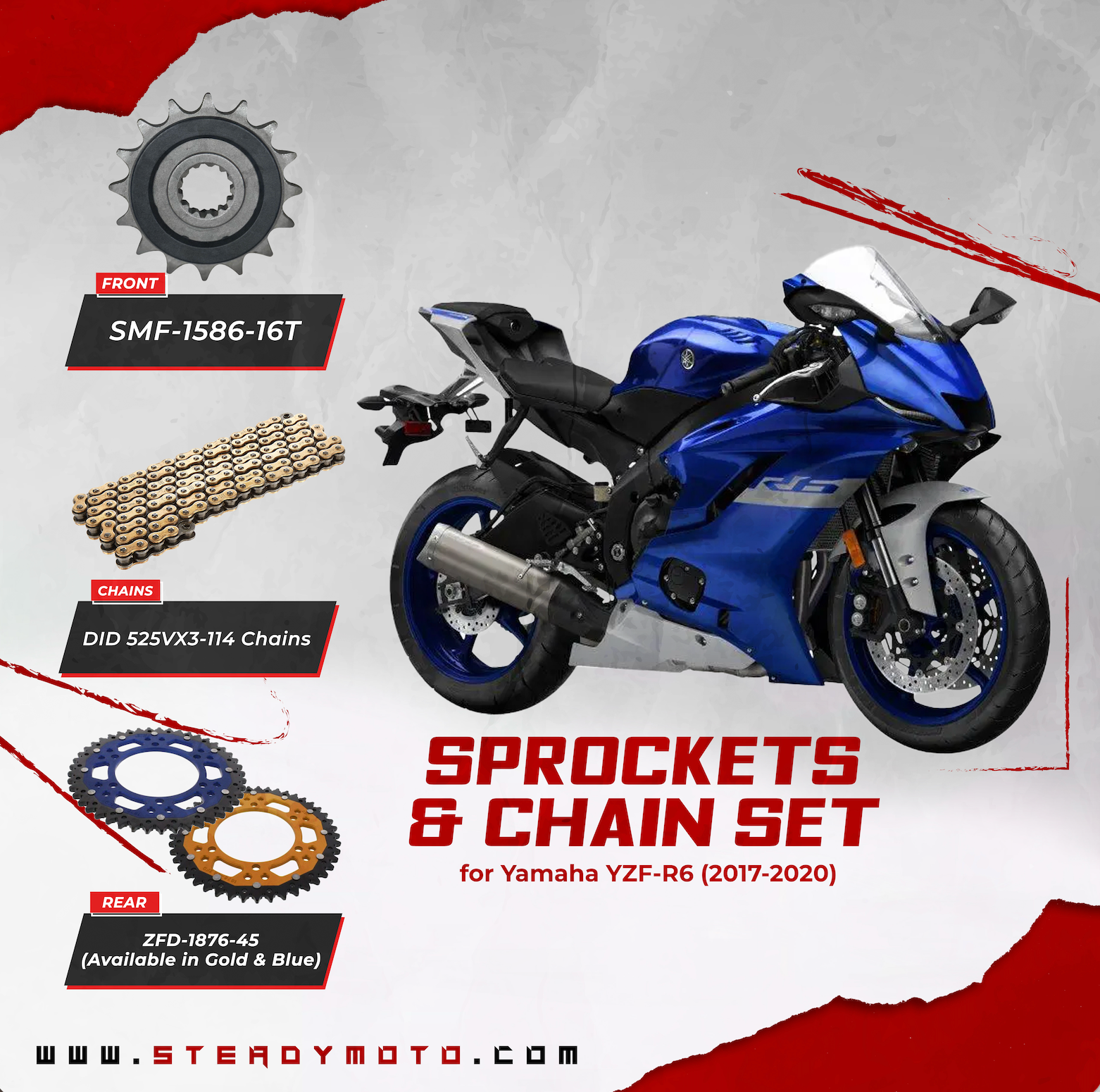 ZF Sprockets & DID Chain Set for YAMAHA R6 (2017-2020) – SteadyMoto