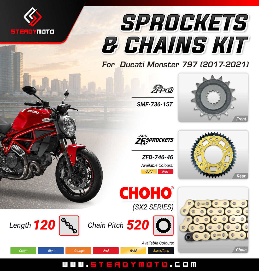 ZF Sprockets & CHOHO Chains for Ducati Monster 797 (2017-2021)