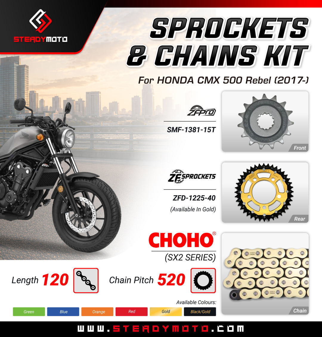 ZF Sprockets & CHOHO Chains for HONDA CMX 500 Rebel (2017-)