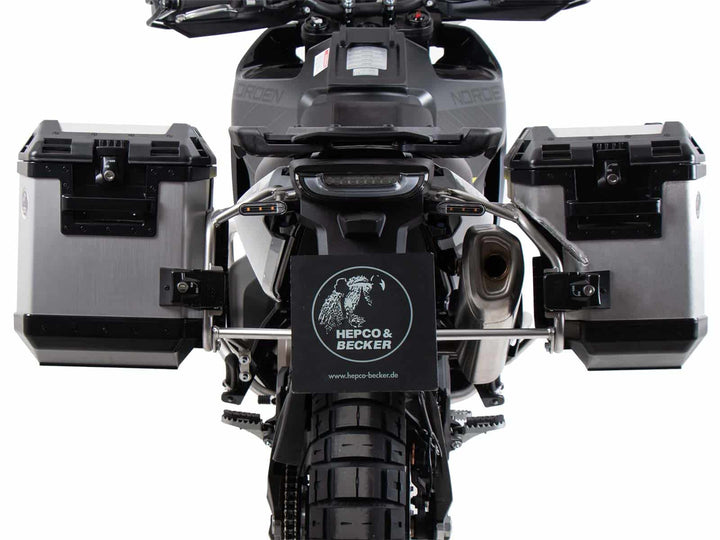 SideCarrier Cutout Stainless Steel incl. XPLORER Silver Sideboxes for KTM 790 / 890 Adv & HUSQVARNA Norden 901