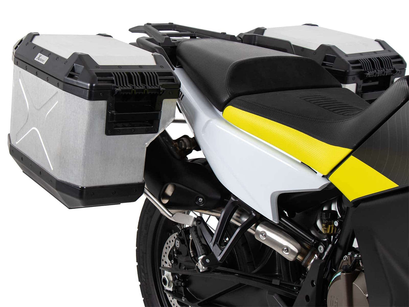 SideCarrier Cutout Stainless Steel incl. XPLORER Silver Sideboxes for KTM 790 / 890 Adv & HUSQVARNA Norden 901