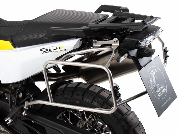 SideCarrier Cutout Stainless Steel incl. XPLORER Silver Sideboxes for KTM 790 / 890 Adv & HUSQVARNA Norden 901