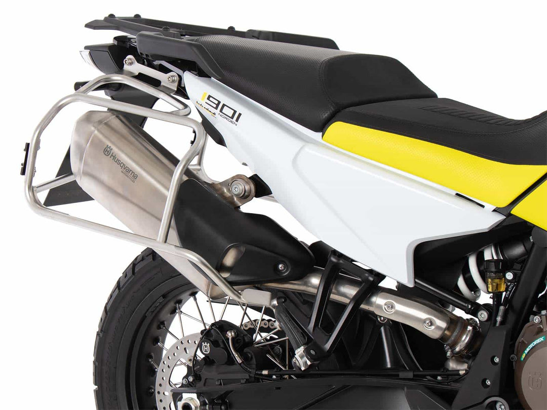 SideCarrier Cutout Stainless Steel incl. XPLORER Silver Sideboxes for KTM 790 / 890 Adv & HUSQVARNA Norden 901