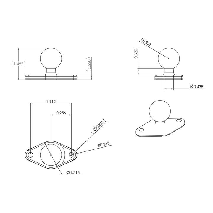 RAM Diamond Base with 1″ Ball